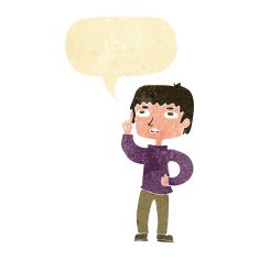 cartoon boy with question speech bubble