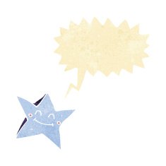 cartoon happy star character with speech bubble