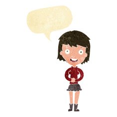 cartoon excited woman with speech bubble