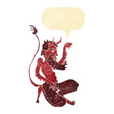 cartoon traditional devil with speech bubble