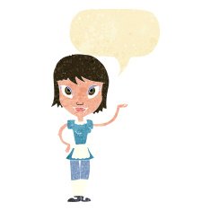 cartoon maid with speech bubble