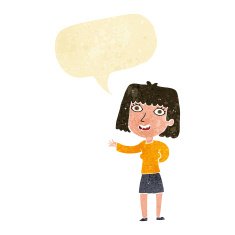 cartoon friendly woman waving with speech bubble N2