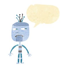 funny cartoon robot with speech bubble N2