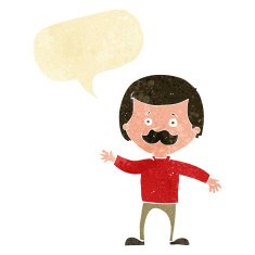 cartoon dad waving with speech bubble
