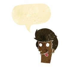 cartoon man with tongue hanging out speech bubble