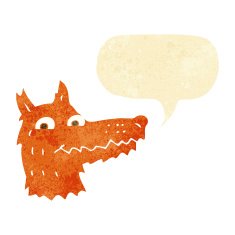 cartoon fox head with speech bubble