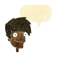 cartoon smiling man with speech bubble