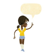 cartoon girl with idea speech bubble