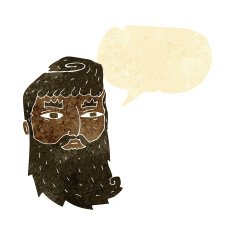 cartoon bearded man with speech bubble