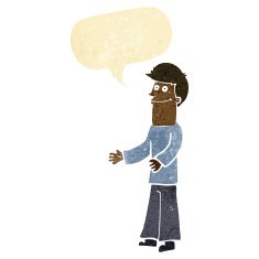 cartoon man shrugging shoulders with speech bubble N2