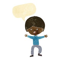 cartoon boy panicking with speech bubble