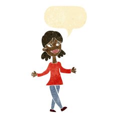 cartoon woman with no worries speech bubble