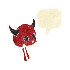 cartoon spooky skull with speech bubble N4