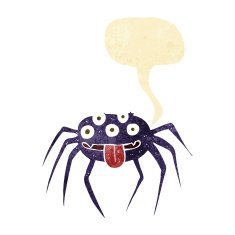 cartoon gross halloween spider with speech bubble N2