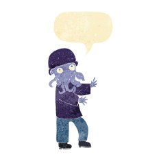 cartoon monster man with speech bubble