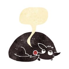 cartoon curled up dog with speech bubble