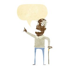 cartoon old man with walking stick speech bubble