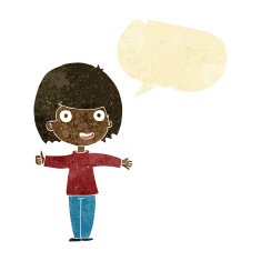 cartoon happy woman with speech bubble N4