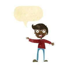 cartoon excited boy with speech bubble
