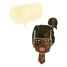 cartoon female head with speech bubble