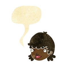 cartoon female face with surprised expression speech bubble N2