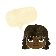 cartoon happy female face with speech bubble N3