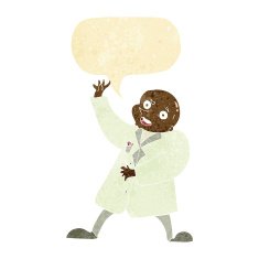 cartoon mad scientist with speech bubble