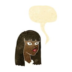 cartoon pretty girl with long hair speech bubble