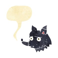 cartoon unhappy dog with speech bubble