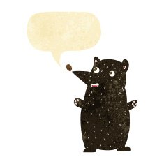 funny cartoon black bear with speech bubble