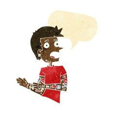 cartoon man with tattoos speech bubble