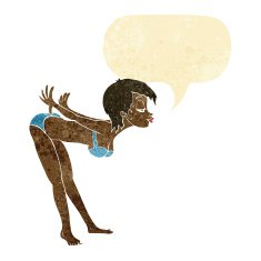 cartoon pin up girl in bikini with speech bubble