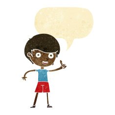 cartoon boy giving thumbs up symbol with speech bubble