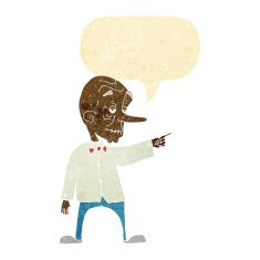 cartoon old man pointing with speech bubble