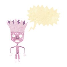 funny cartoon robot wearing crown with speech bubble