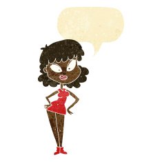 cartoon woman with hands on hips speech bubble N3