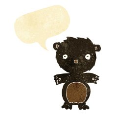 cartoon happy little black bear with speech bubble N2