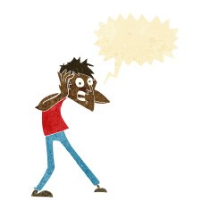 cartoon man panicking with speech bubble