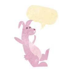 cartoon pink bunny with speech bubble