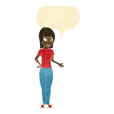 cartoon woman explaining with speech bubble