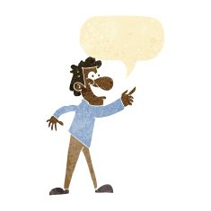 cartoon man pointing and laughing with speech bubble