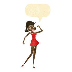 cartoon woman with can do attitude speech bubble
