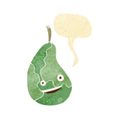 cartoon happy pear with speech bubble
