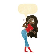 cartoon woman raising fist with speech bubble