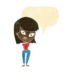 cartoon confused woman with speech bubble N2