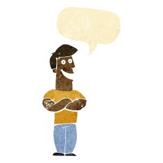 cartoon grinning man with speech bubble N3