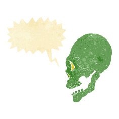 spooky skull illustration with speech bubble