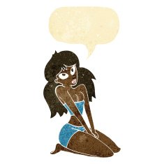 cartoon woman in skimpy clothing with speech bubble