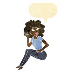 cartoon woman listening with speech bubble