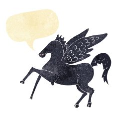 cartoon magic flying horse with speech bubble